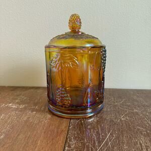 Indiana Glass Iridescent Carnival Glass Gold Harvest Candy‎ Jar